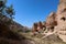 Ancient tuff caves in zelve valley in sunny day, cappadocia