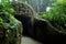 Ancient tunnel or ruins cave of Mandala Suci Wenara Wana or Ubud Sacred Monkey Forest Sanctuary for Balinese and indonesian people