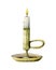 Ancient vintage candlestick with burning candle, old gold candelabrum standing on tray. Rustic watercolor illustration