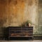 Ancient vintage classic dresser near dilapidated wall. Retro grunge home interior design of aged living room