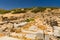 Ancient walls and ruins at the Doric settlement of Itanos on the eastern coast of Crete, Greece