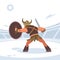 An ancient warrior or Gladiator in battle waiting to attack. Rear view. Vector isolated illustration. Flat cartoon style