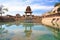 Ancient water pool and temple at Krishna market