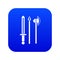 Ancient weapon sword, pick and axe icon digital blue