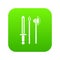 Ancient weapon sword, pick and axe icon digital green