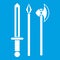 Ancient weapon sword, pick and axe icon white