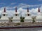 Ancient white stupas lined up in ladakh, India.