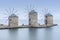 Ancient windmills of chios at night