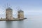 Ancient windmills of chios at night