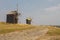 Ancient windmills in the field. Ukraine