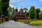 Ancient wooden church in the museum Shevchenkivskyi Hai in the fall. Museum of Folk Architecture and Rural Life in Lviv.Historic