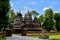 Ancient wooden church in the museum Shevchenkivskyi Hai in the fall. Museum of Folk Architecture and Rural Life in Lviv.Historic