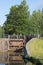 Ancient wooden gate of the old lock Mustola in the Saimaa Canal