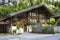 Ancient wooden house in the mountains overgrown with forest of Bernese Oberland