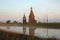 Ancient wooden russian church at sunrise