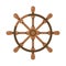 Ancient wooden ships wheel front view vector flat illustration. Equipment for vessel navigate