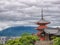 Ancient wooden temple with spring foliage colors at the mountain of Arashiyama, Kyoto, Japan