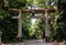 Ancient wooden torii gate at Meiji Jingu Shrine in Tokyo