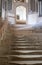 Ancient worn stone staircase to the Chapter House at Wells Cathedral, Somerset, UK. Cathedral is built in medieval Gothic style.