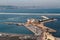 Ancona, Italy - September, 10 2018: Aerial view of port of Ancona, Coast Guard building and the Red Lighthouse. Bright