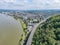 Andernach, Germany - Aerial view of the town of Andernach by the famous Rhine river in summer on a sunny day