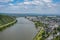 Andernach, Germany - Aerial view of the town of Andernach by the famous Rhine river in summer on a sunny day