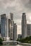 Anderson bridge and financial district under heavy cloudscape, Singapore