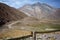 Andes Mountains landscape with hiking trail in Aconcagua provincial park, Mendoza province, Argentina