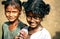 Andhra Pradesh, India, circa August 2002: Girls pose in a rural village
