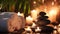 ?andles, stones and towel in a spa, Burning candles, stones and towel on massage table