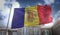 Andorra Flag 3D Rendering on Blue Sky Building Background