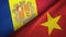 Andorra and Vietnam two flags textile cloth, fabric texture