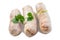 Andouillette: French typical sausage from pork intestine on a white background.