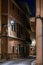 Andratx, Spain, March 21, 2019: Narrow typical spain street at night lighting