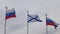 Andreevsky flag and the two Russian flag. Saint-Petersburg