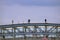 Andreevsky pedestrians bridge in Moscow. Blue sky background.