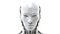 Android head close up with humanoid features. Futuristic robot face. AIG35.