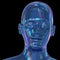 Android head iron cyborg man stylized portrait polished blue metallic