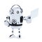 Android robot with headphones and laptop. Isolated. Contains clipping path