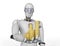 Android robot holding gold coins