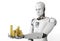 Android robot holding gold coins