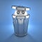 Android robot inside trash bin.