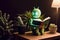 Android robot reads a book, AI generative