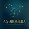 Andromeda. Stellar Star Logo Concept Gold. Constellation with Text. Golden.