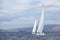 ANDROS, GREECE - Sailboat participate in sailing regatta