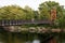 Androscoggin Swinging Bridge, pedestrian suspension bridge built in 1892, Brunswick, ME, USA