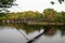 Androscoggin Swinging Bridge, pedestrian suspension bridge built in 1892, Brunswick, ME, USA