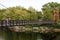 Androscoggin Swinging Bridge, pedestrian suspension bridge built in 1892, Brunswick, ME, USA