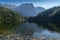 Andscape protection area AchstÃ¼rze. Lake Piburger See and alps in the background. Tirol oldest nature preserves. Oetz alps