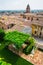 Andscape with roofs of houses in small tuscan town in province